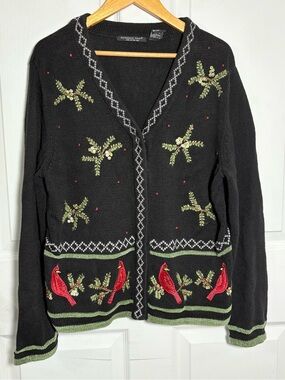 Vintage 90s Reference Point Christmas Novelty Cardigan Sweater L Holiday Xmas